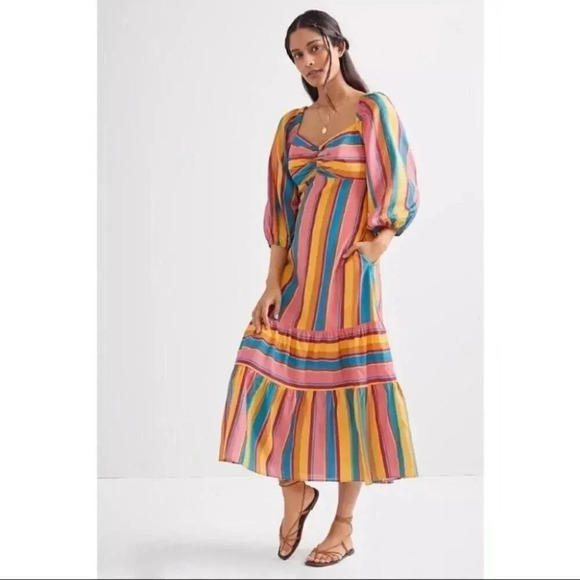FARM Rio Dresses & Skirts - NWT Anthropologie Farm Rio Rainbow Stripe Maxi Midi Summer Dress Medium